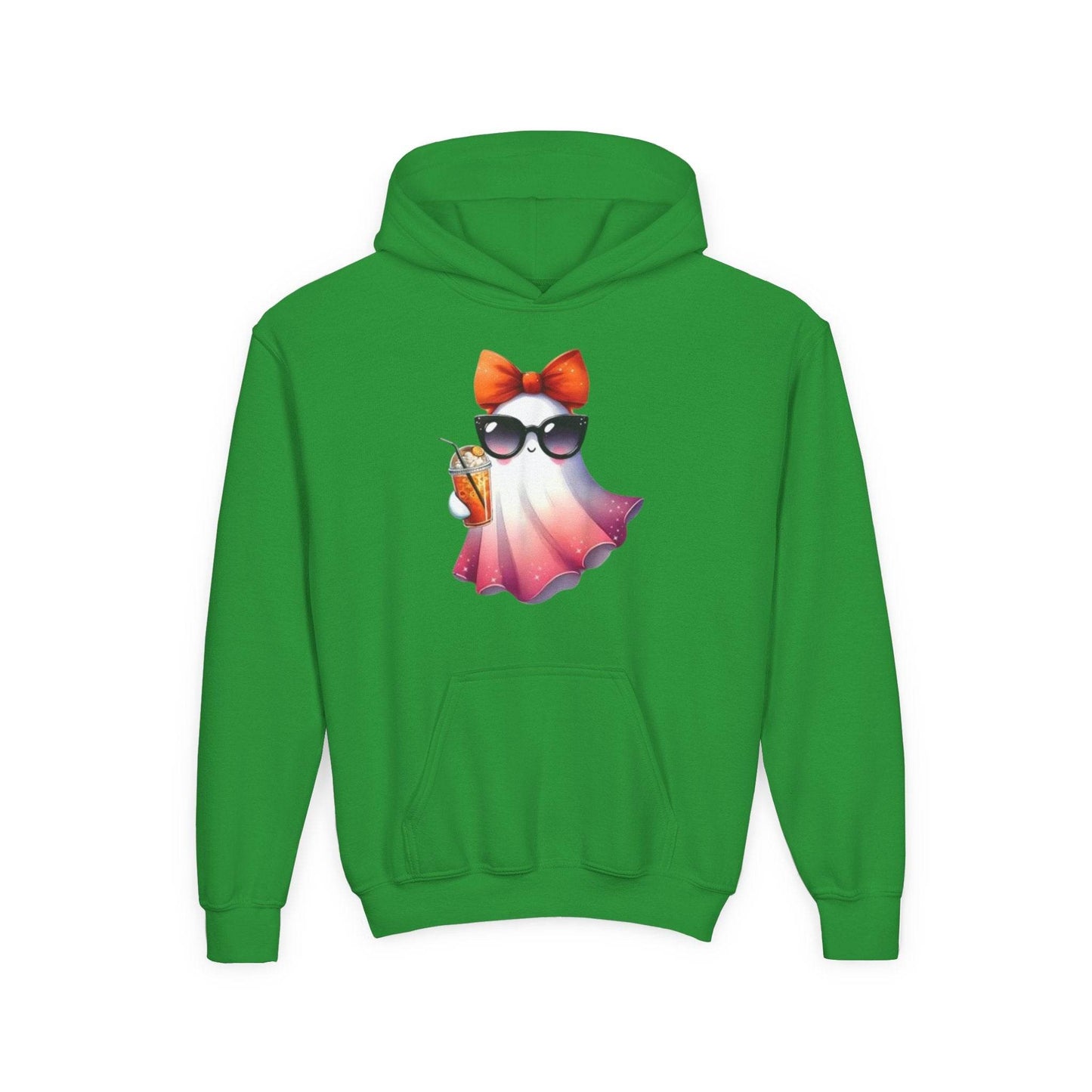 Youth Ghostly Glam Hoodie, Cute Ghost Design Sweatshirt, Halloween Apparel, Halloween Costume, Kids Hooded Sweatshirt - IntuitiveEncBoutique