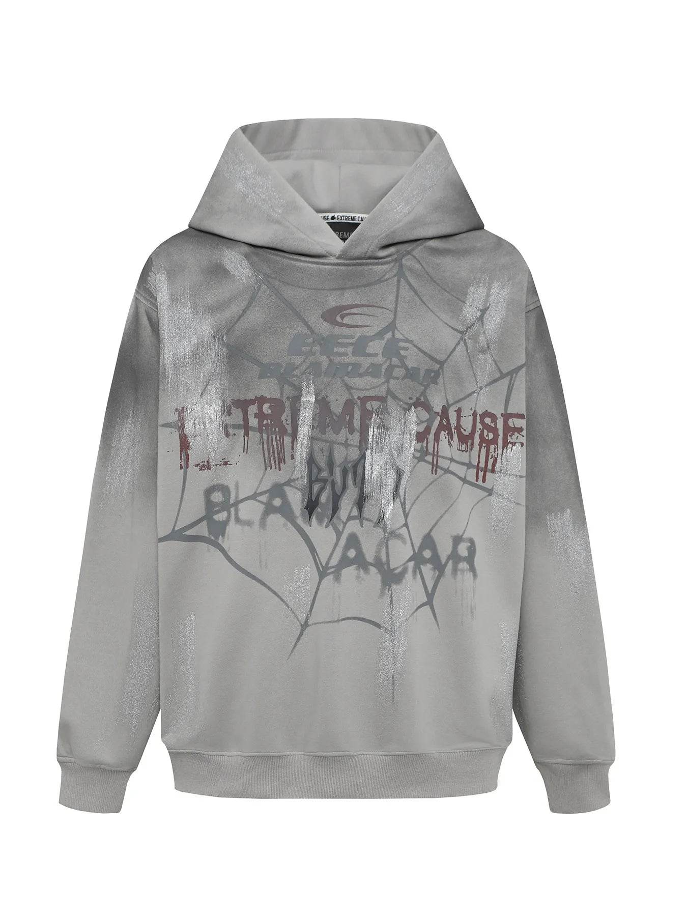 Men's Gothic Spider Web Graffiti Print Hoodie - IntuitiveEncBoutique