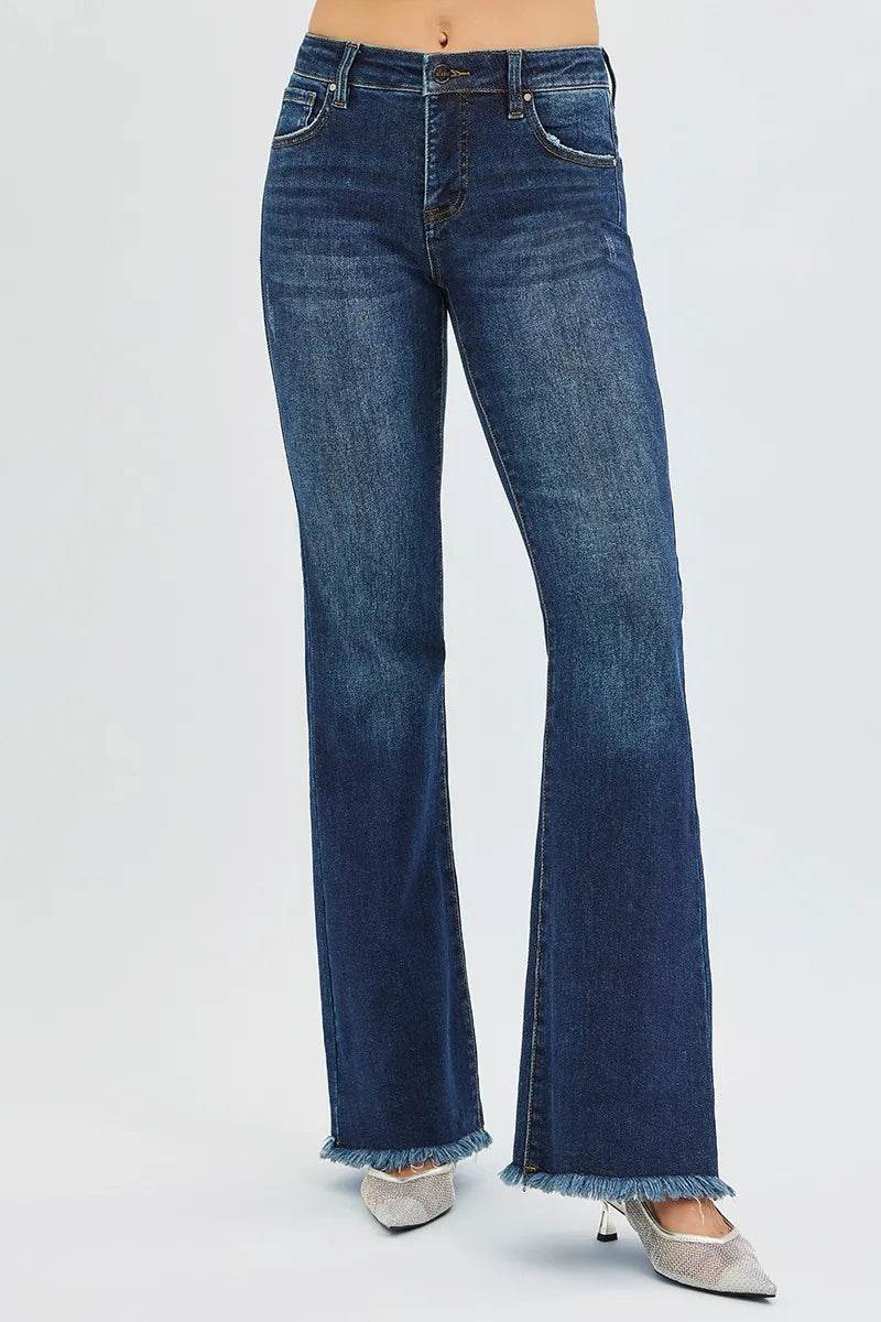 RISEN Full Size Tummy Control Mid Rise Flare Jeans Plus Size - IntuitiveEncBoutique