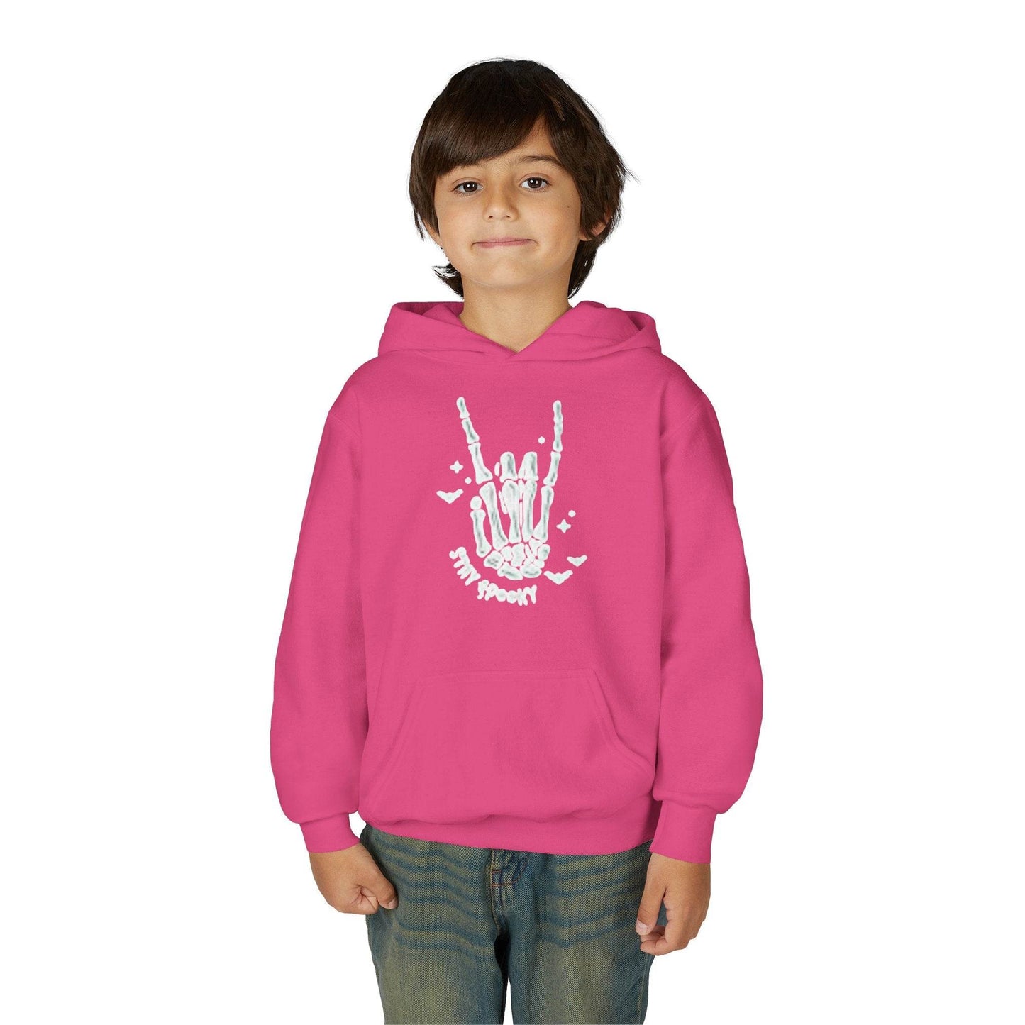 Youth Ghostly Rocker Hoodie - Stay Spooky Sweatshirt, Halloween Apparel, Youth Fashion, Skeleton Design, Cozy Gift - IntuitiveEncBoutique