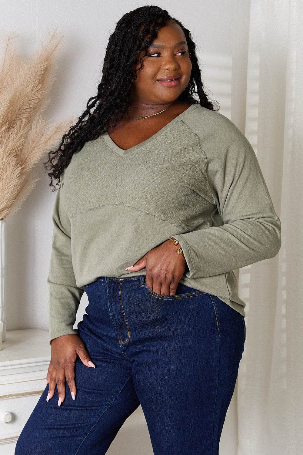 Culture Code Full Size V-Neck Long Sleeve T-Shirt - IntuitiveEncBoutique