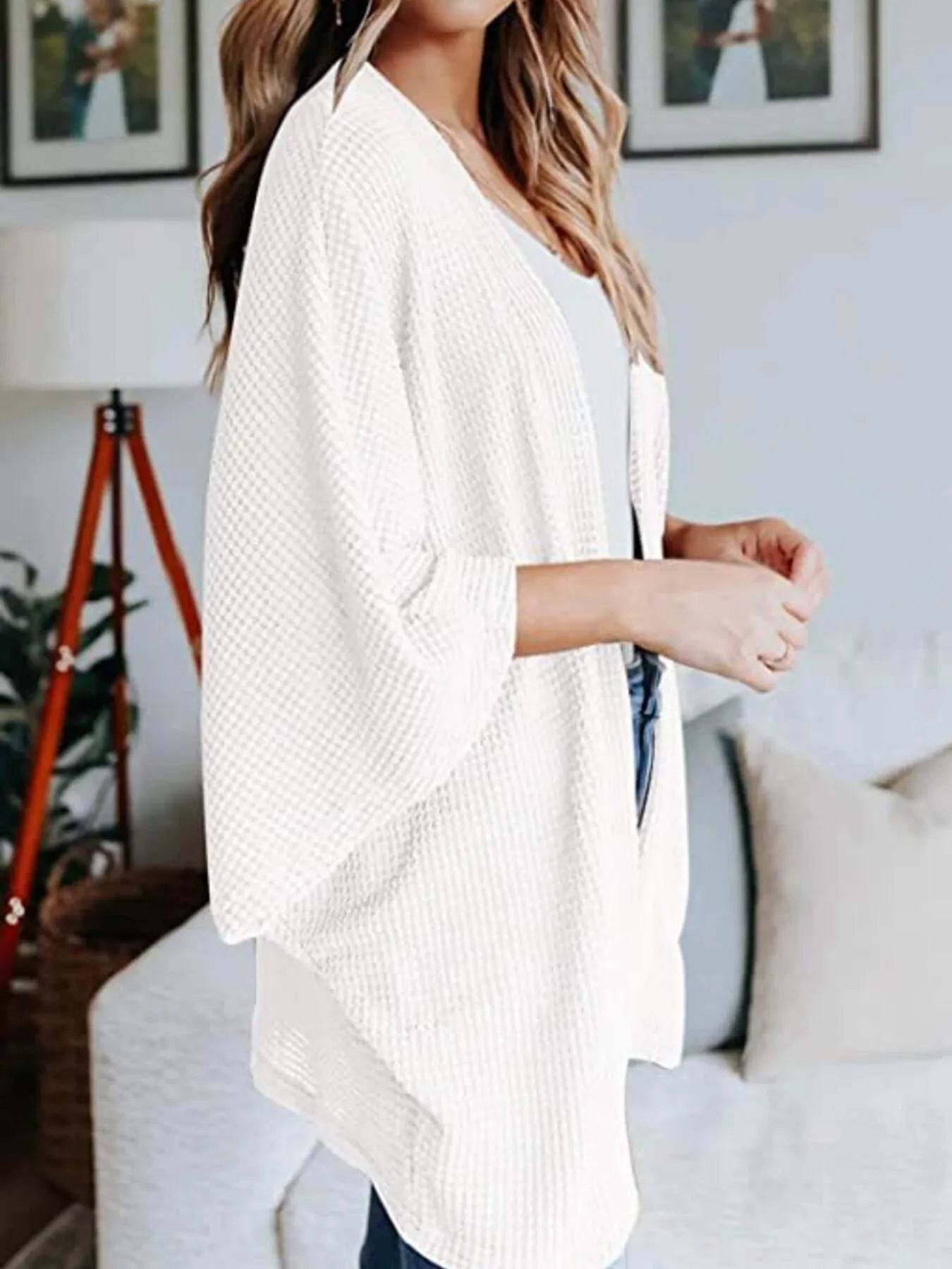 Full Size Open Front Waffle Knit Cardigan Plus Size - IntuitiveEncBoutique