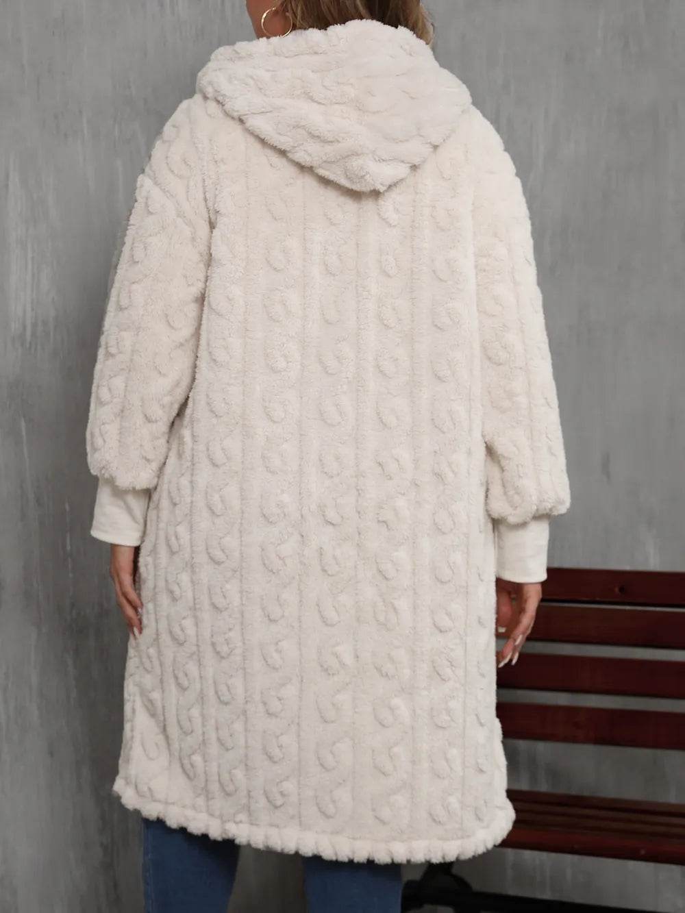Plus Size Open Front Hooded Plush Coat - IntuitiveEncBoutique