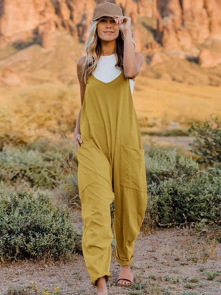 Double Take Full Size Sleeveless V-Neck Pocketed Jumpsuit - IntuitiveEncBoutique