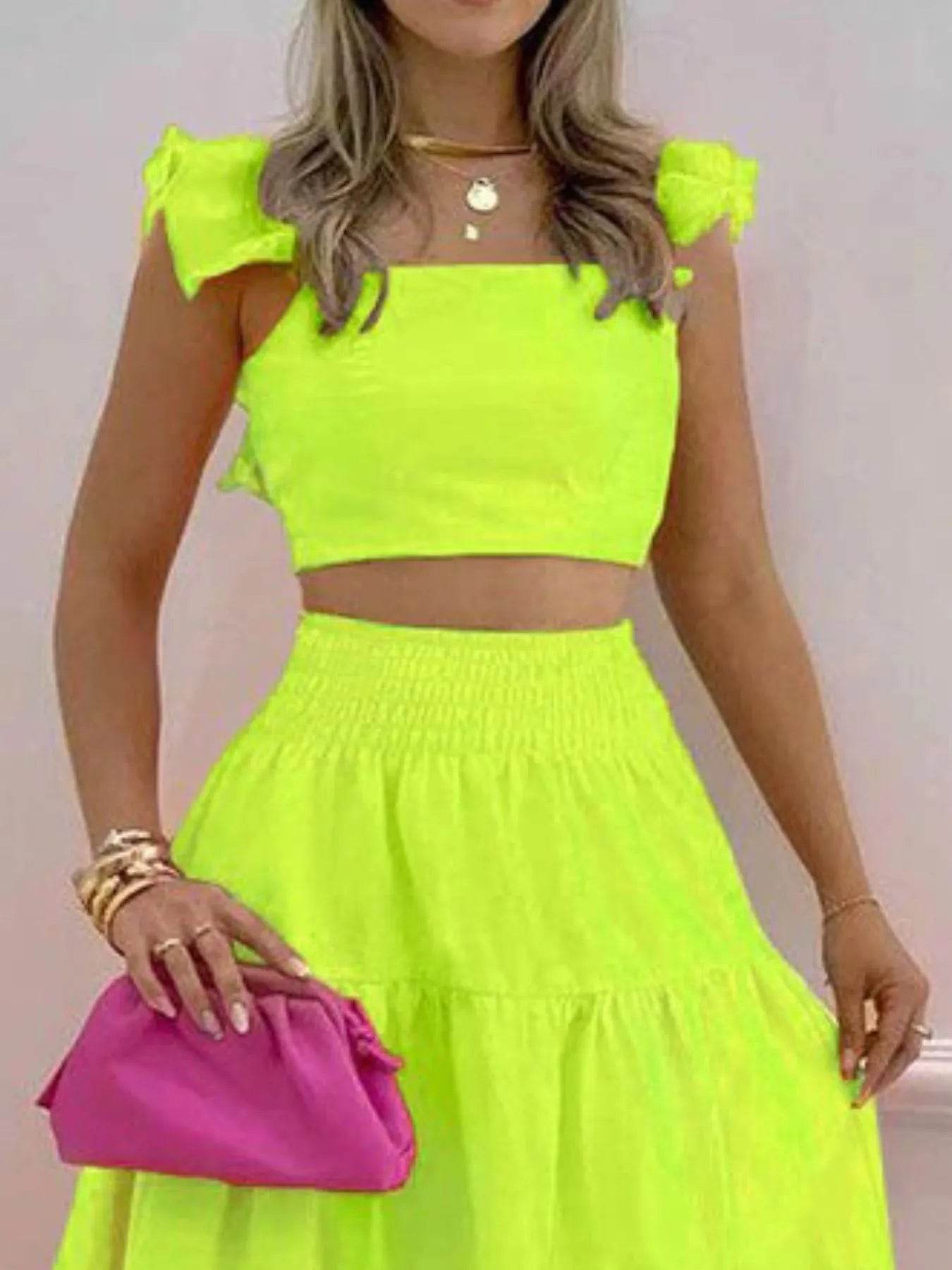Full Size Ruffled Cami and Tiered Maxi Skirt Set Plus Size - IntuitiveEncBoutique