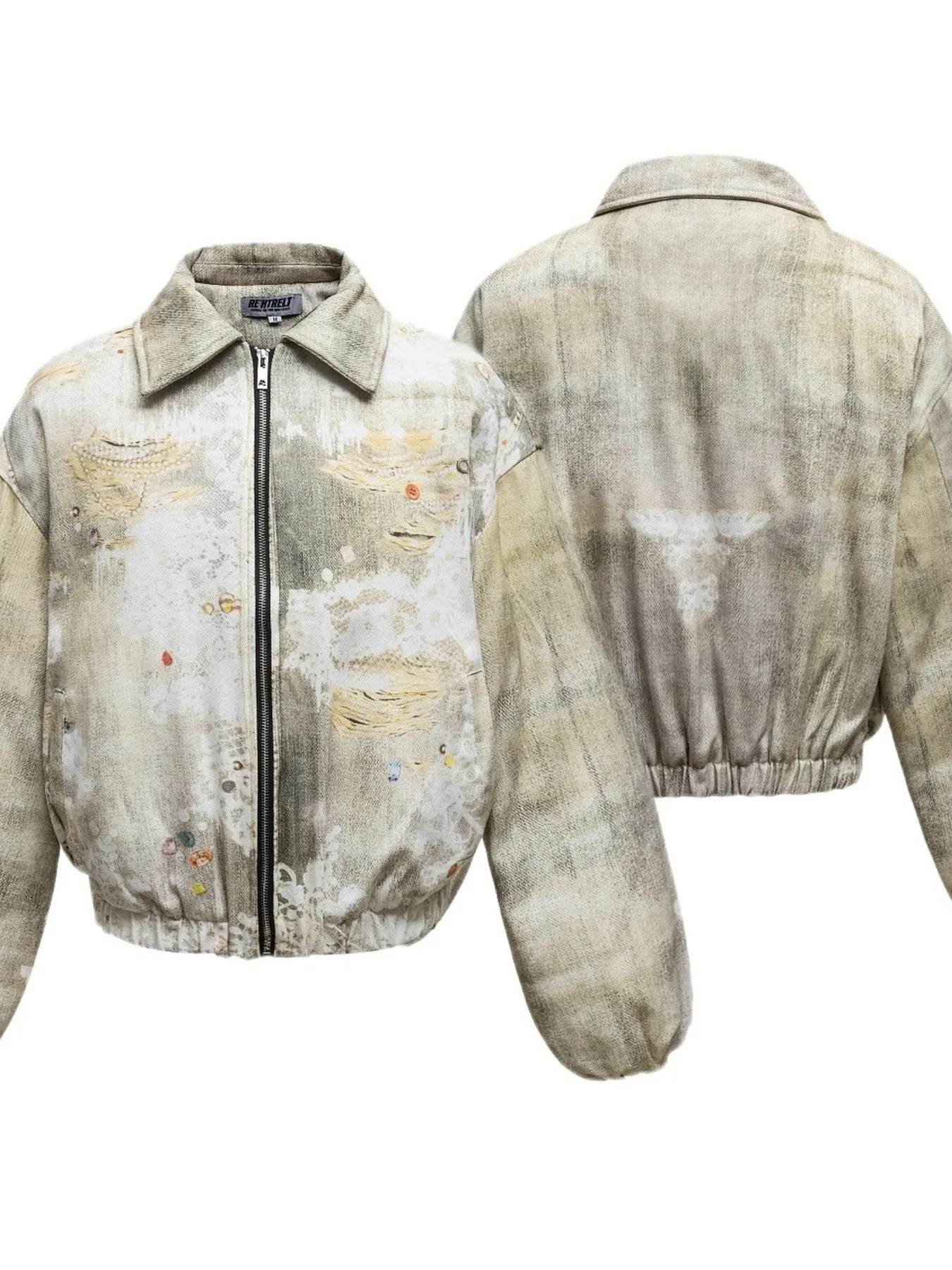 Men's Distressed Paint Splatter Zip Up Jacket - IntuitiveEncBoutique