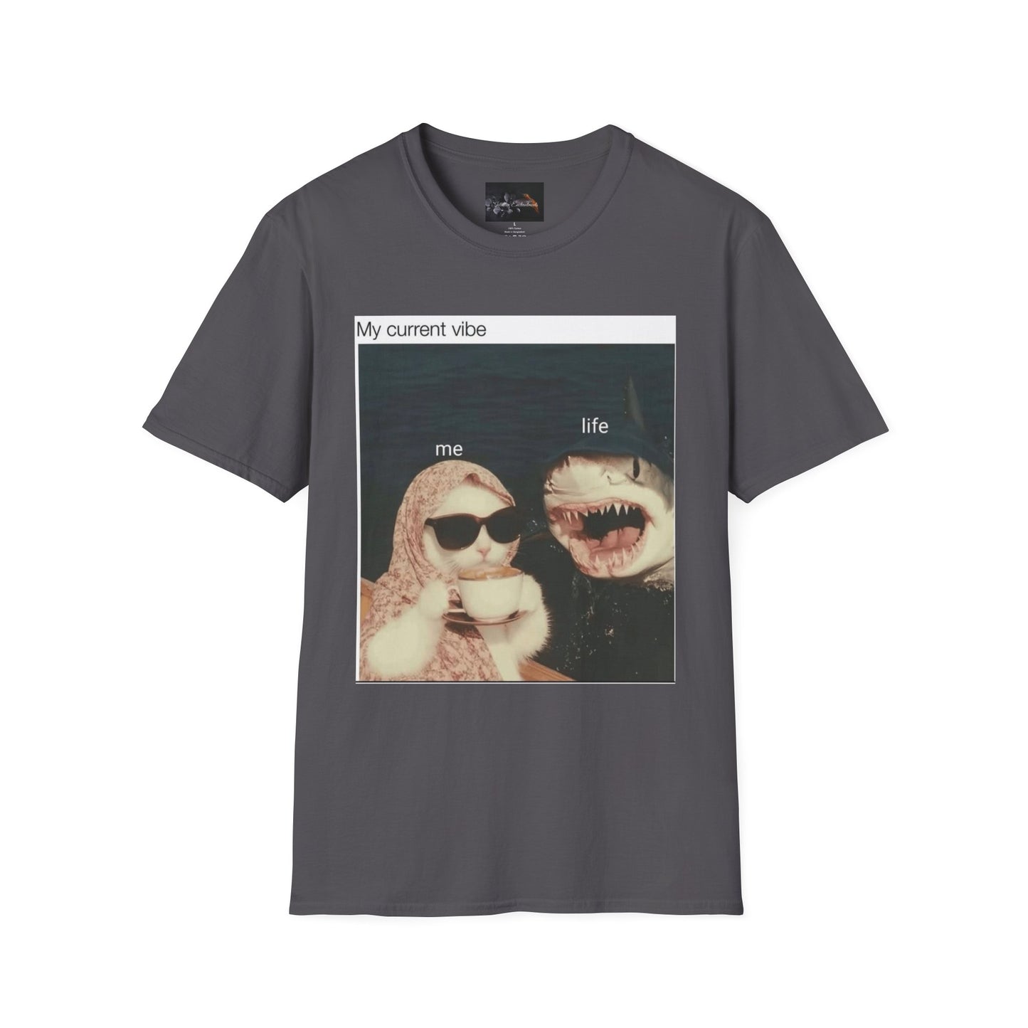My Current Vibe T-Shirt, Funny Cat Shark Tee for Casual Outings, Unique Gift for Cat Lovers, Summer Style, Chill Vibes