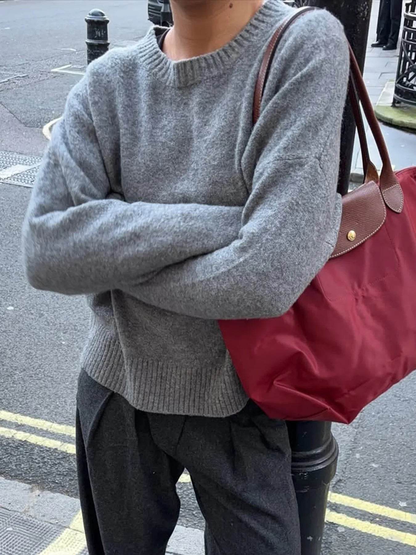 Ribbed Crewneck Drop Shoulder Sweater - IntuitiveEncBoutique