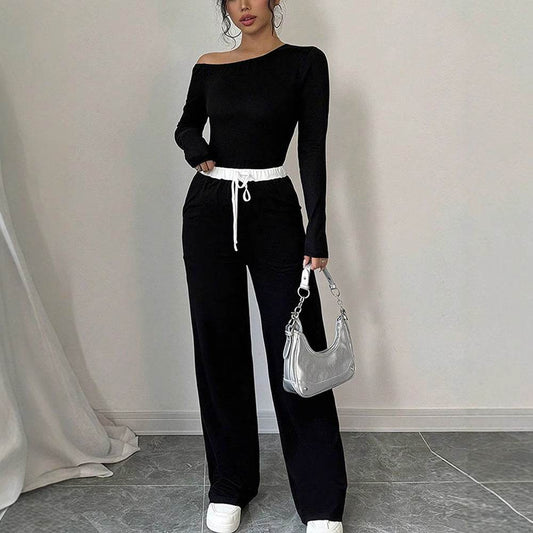 Loose wide leg long pants long sleeved T-shirt set - IntuitiveEncBoutique