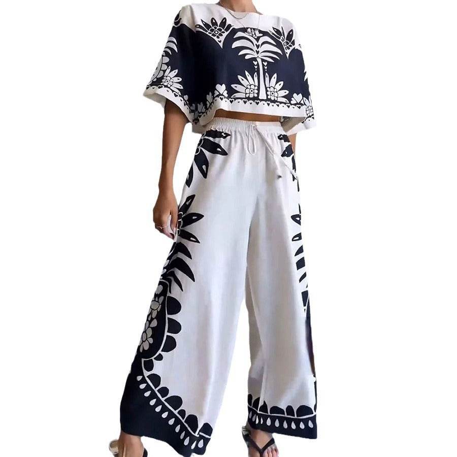 Casual Short Sleeve Set INS Loose Vacation Elastic Waist Women's Two-Piece Suit - IntuitiveEncBoutique