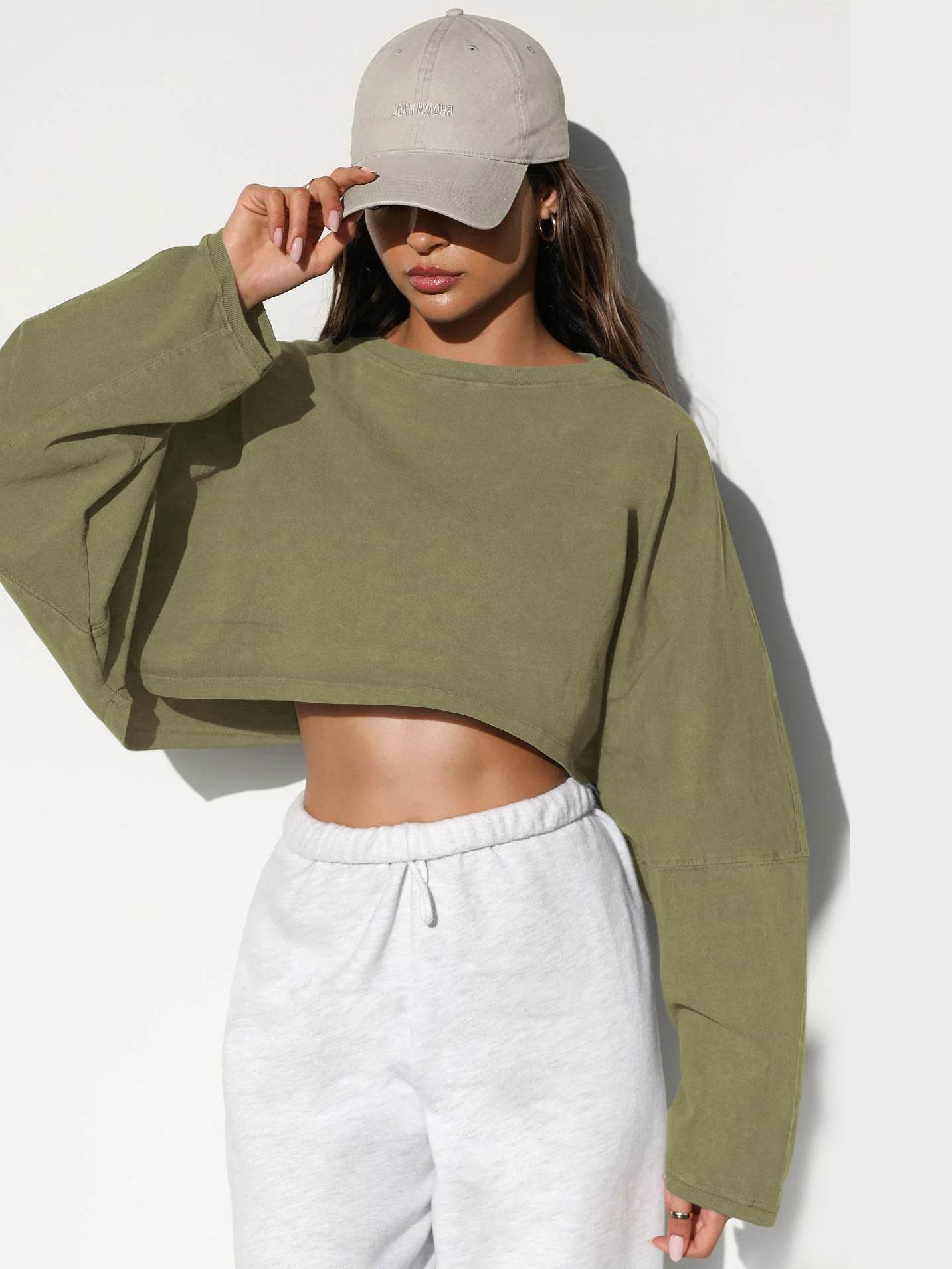 Vintage Hoodie Women's Long Sleeve Crop Knitwear Sport Yoga - IntuitiveEncBoutique