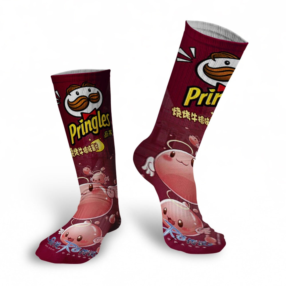 New Fashion Harajuku Kawaii Socks Man Cotton Cartoon Food Print Casual Cotton Hip Hop Unisex Happy Funny skarpety
