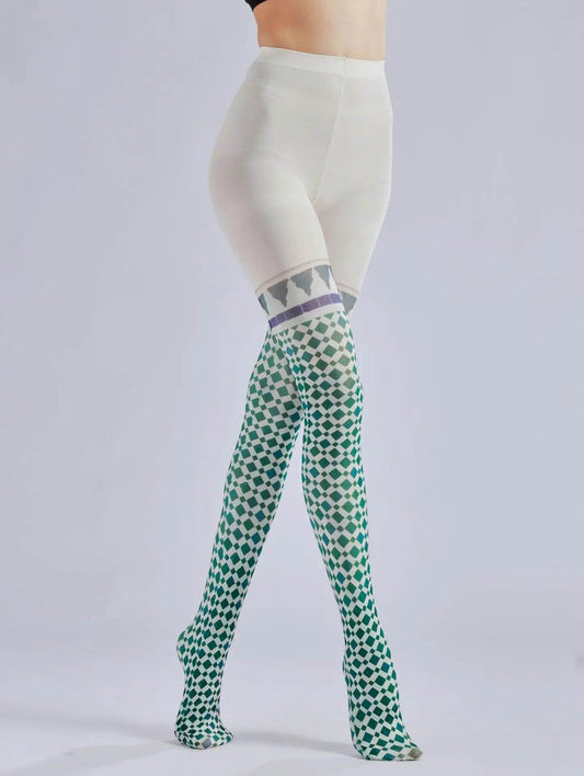 Retro patterned plaid printed pantyhose color pattern bottom socks fake two pieces of silk stockings - IntuitiveEncBoutique