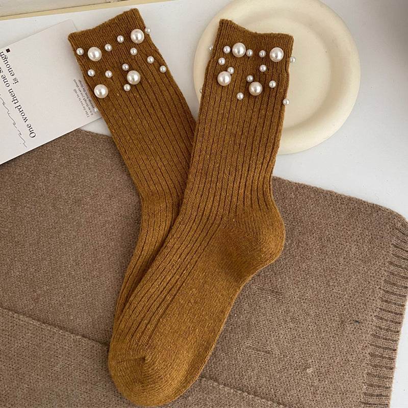 Korean style fashionable rivet bead pile socks autumn and winter thick warm rabbit wool - IntuitiveEncBoutique