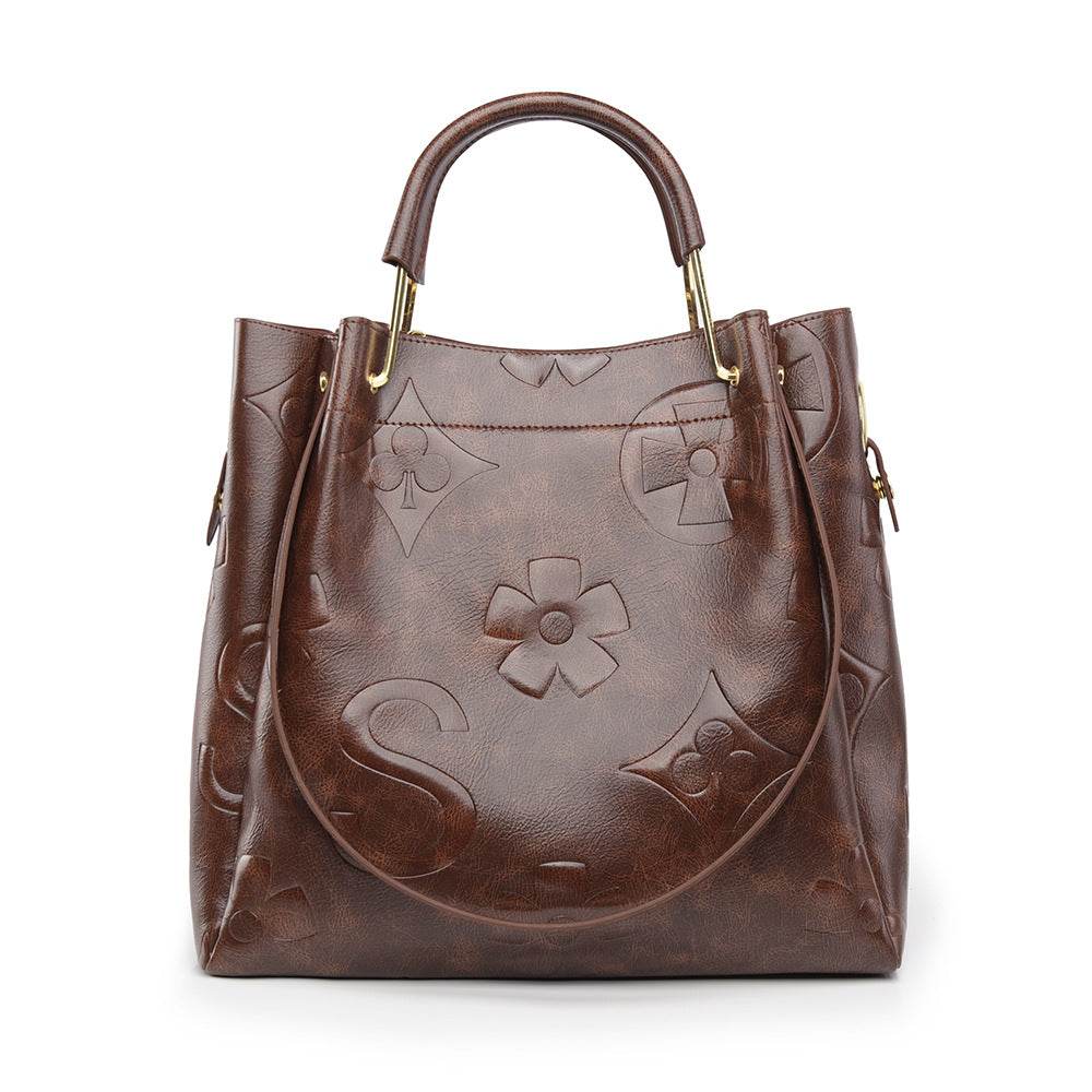 Handbag Women's Fashion Embossed Tote Bag Large Capacity Maternity Bucket Bag - IntuitiveEncBoutique