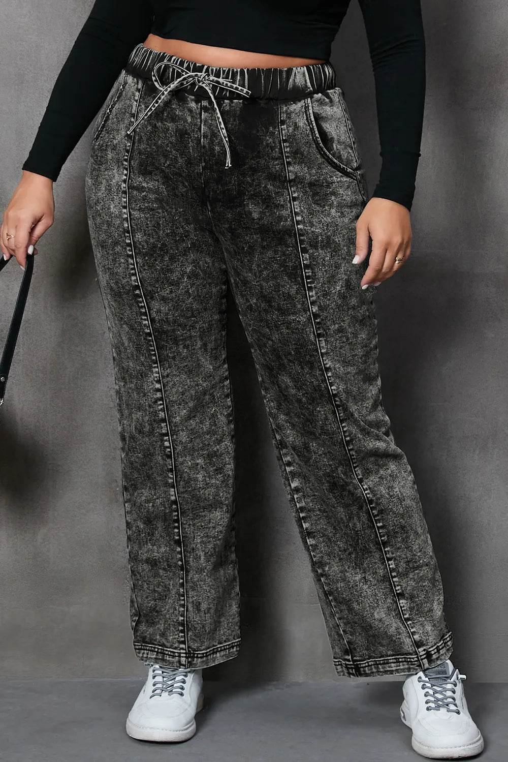 Plus Size Drawstring Pocketed Straight Jeans - IntuitiveEncBoutique