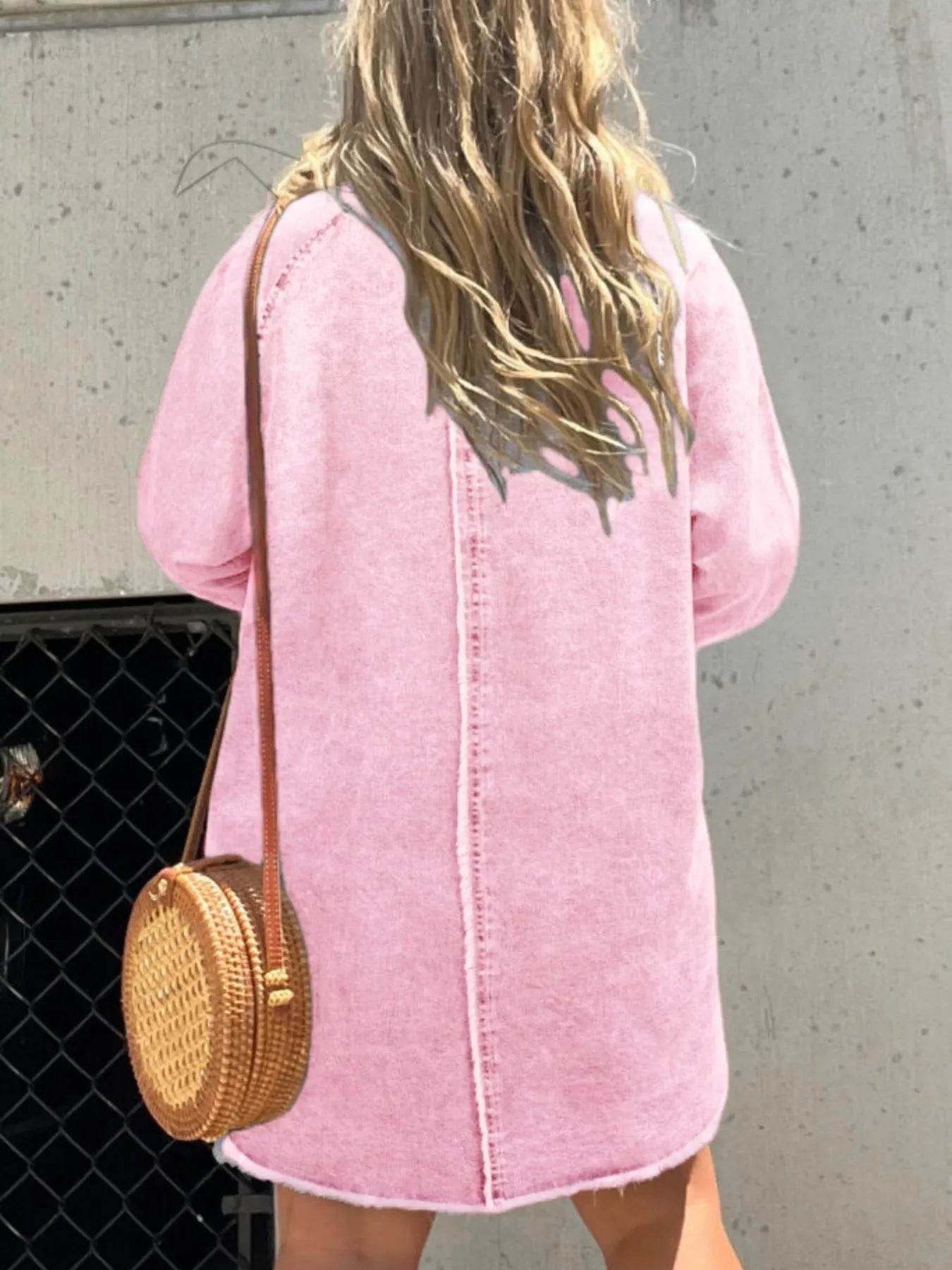 Full Size Button-Front Long Sleeve Denim Shirt Dress Plus Size - IntuitiveEncBoutique