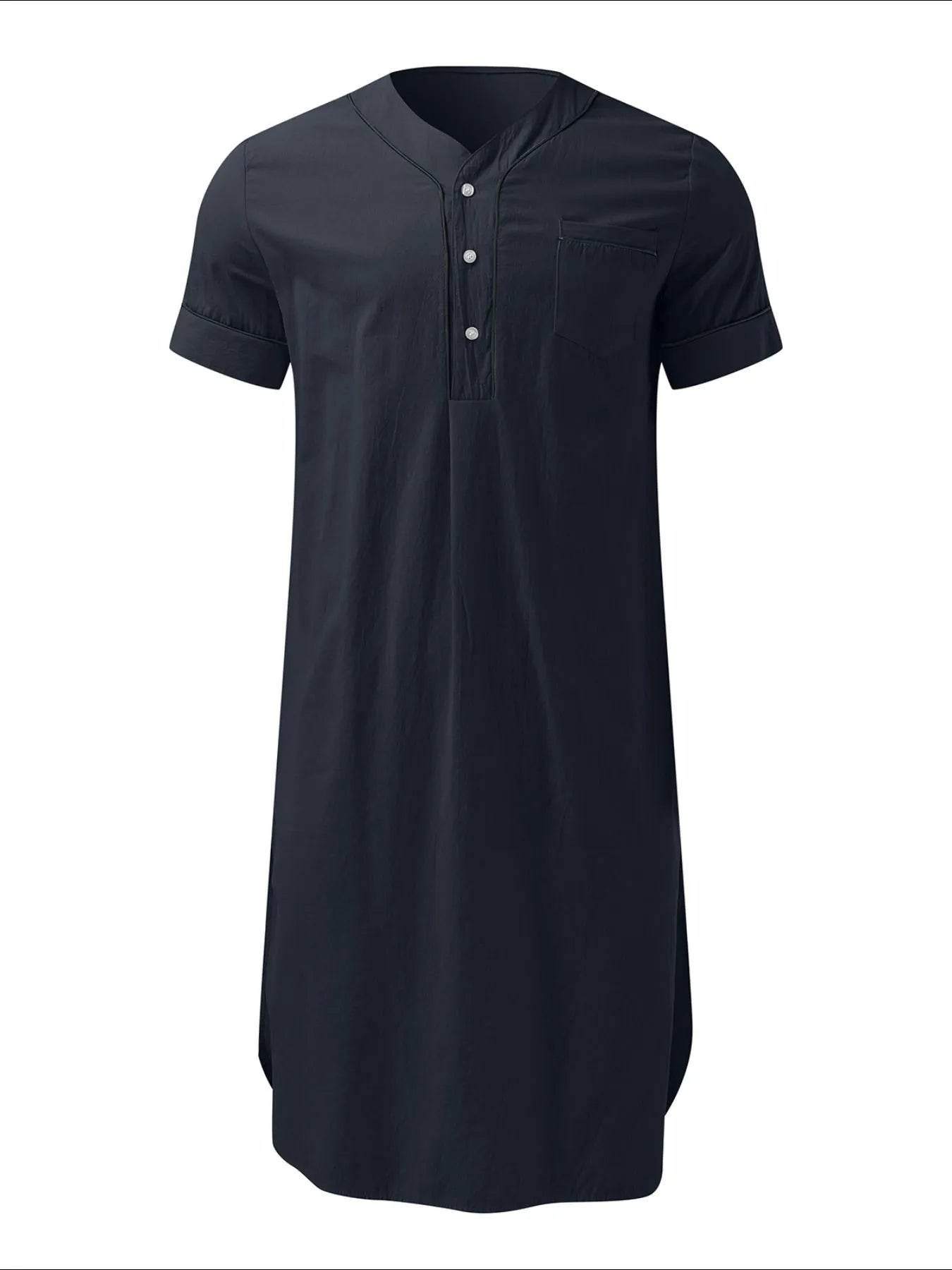 Men's Full Size Button Detail Short Sleeve Lounge Dress Plus Size - IntuitiveEncBoutique