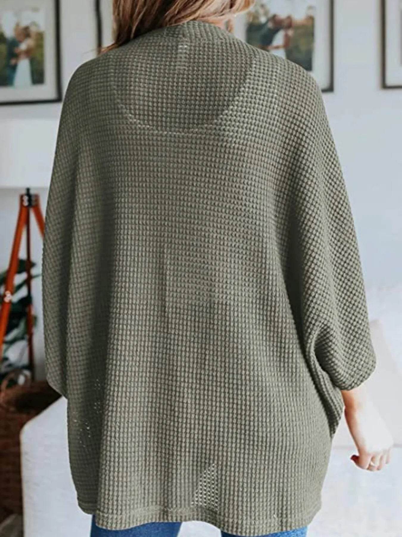 Full Size Open Front Waffle Knit Cardigan Plus Size - IntuitiveEncBoutique