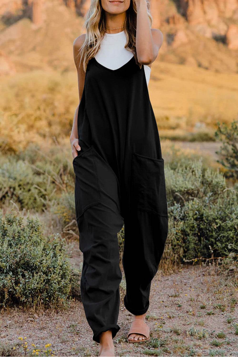 Double Take Full Size V-Neck Sleeveless Jumpsuit with Pockets - IntuitiveEncBoutique