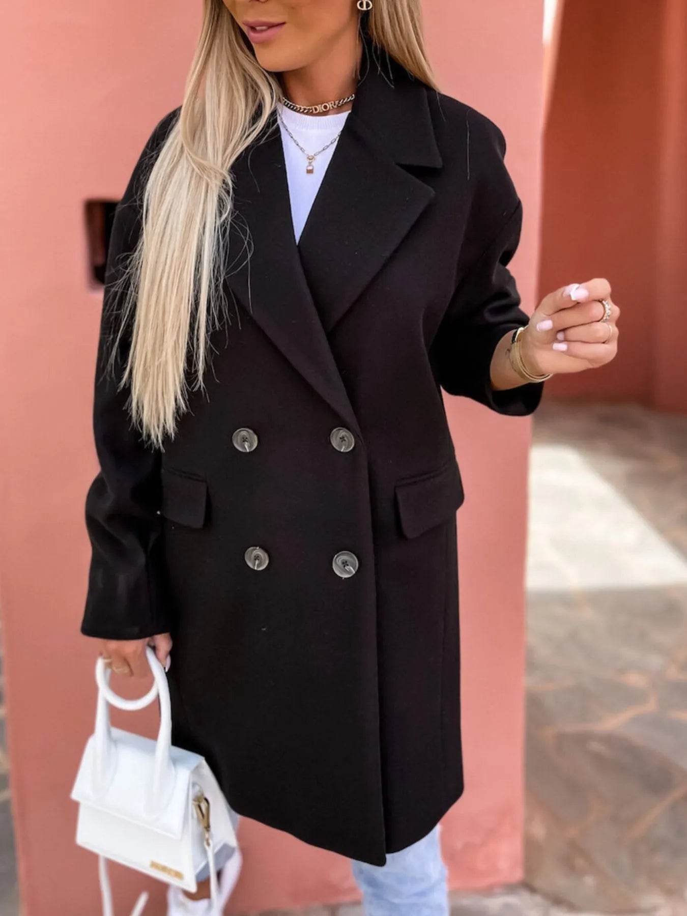 Full Size Double-Breasted Wool Coat Plus Size - IntuitiveEncBoutique