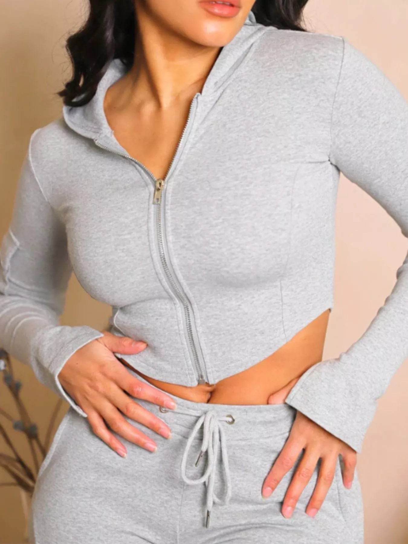 Full Size Zip Up Long Sleeve Hooded Top and Cargo Pants Set Plus Size - IntuitiveEncBoutique