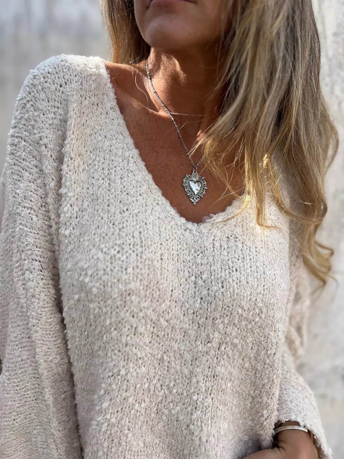 Full Size V-Neck Long Sleeve Sweater Plus Size - IntuitiveEncBoutique