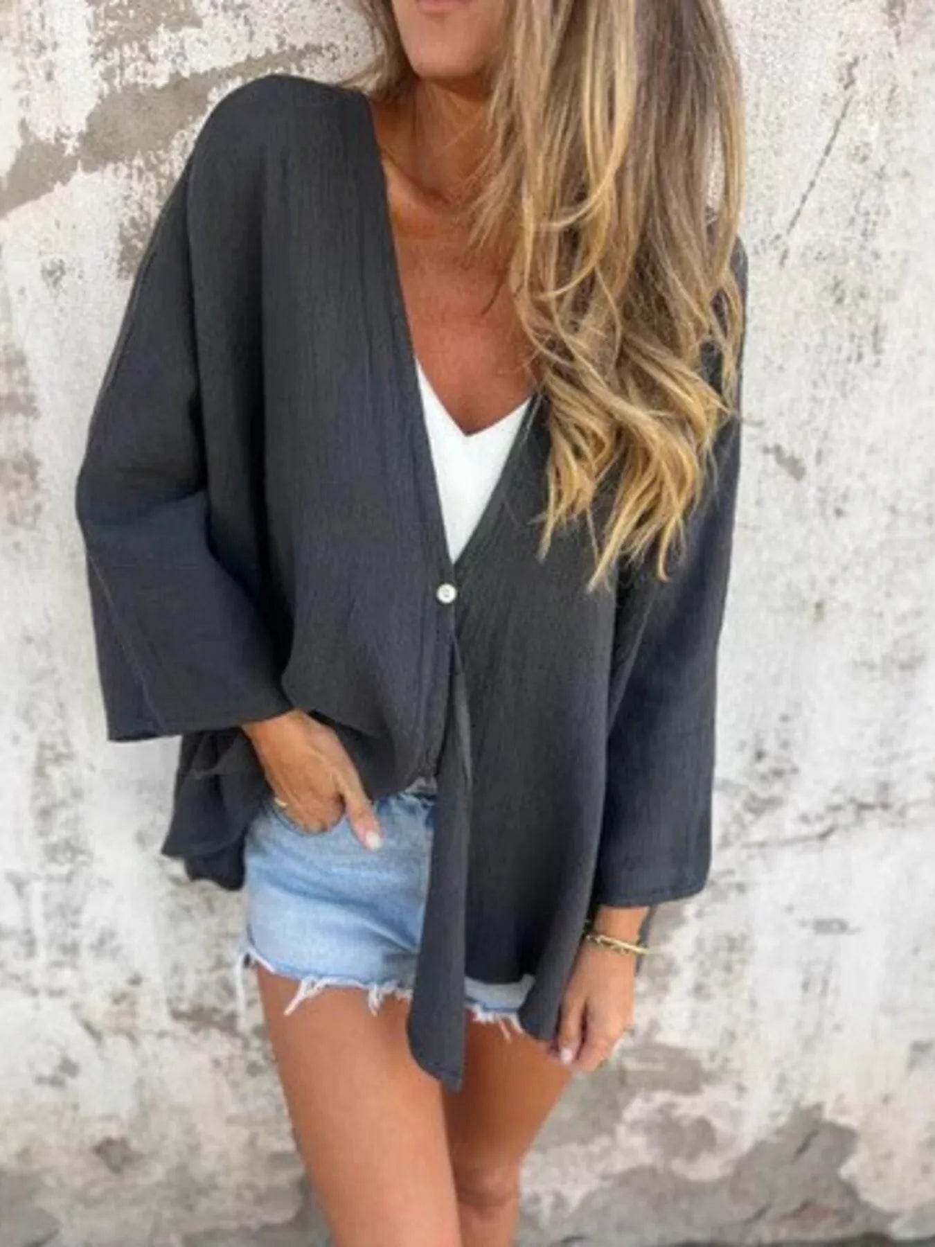 Full Size Oversized Button-Up Cardigan Plus Size - IntuitiveEncBoutique