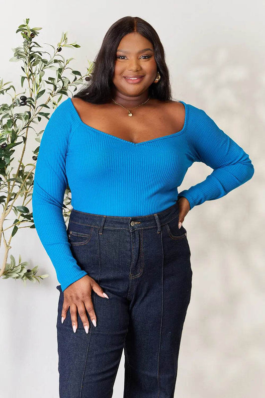 Culture Code Full Size Ribbed Sweetheart Neck Knit Top - IntuitiveEncBoutique