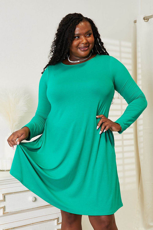 Zenana Full Size Long Sleeve Flare Dress with Pockets - IntuitiveEncBoutique