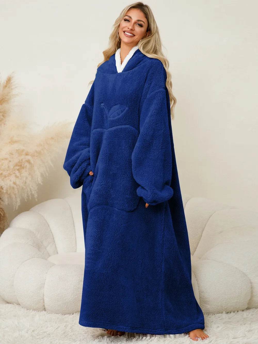 Pocketed Contrast Long Sleeve Hooded Lounge Dress - IntuitiveEncBoutique