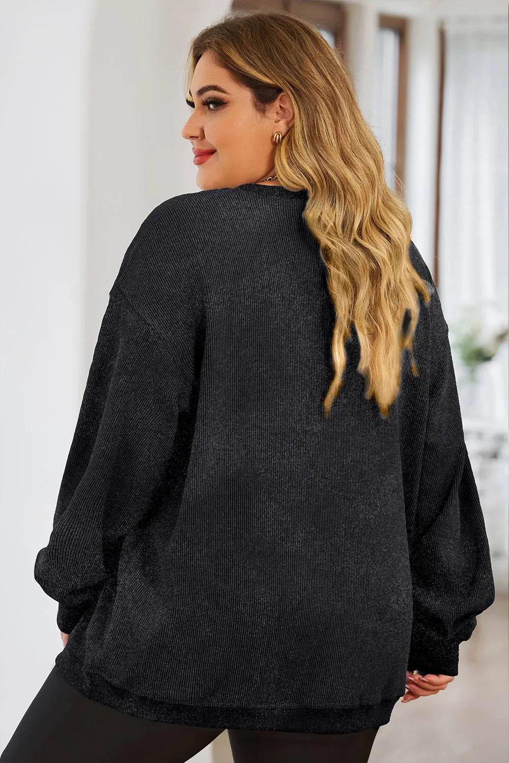 Plus Size Heart Ribbed Round Neck Sweatshirt - IntuitiveEncBoutique