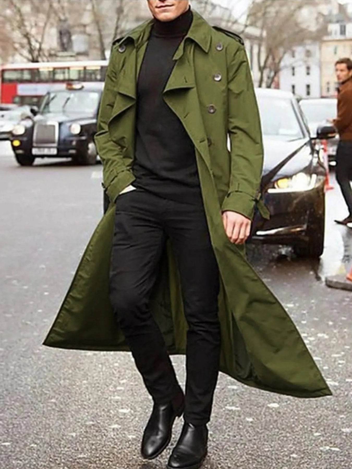 Men's Long Sleeve Longline Trench Coat - IntuitiveEncBoutique