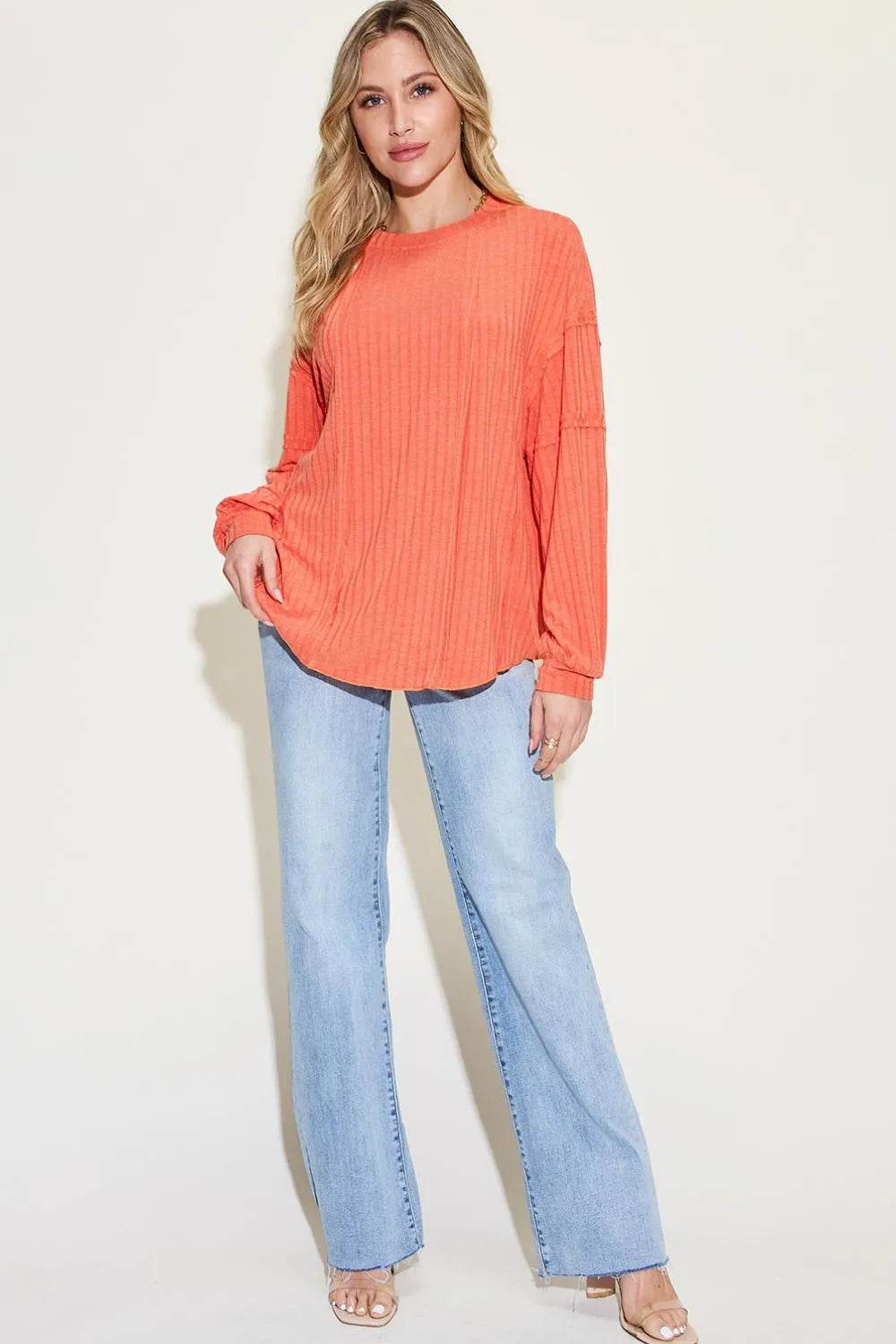 Basic Bae Full Size Ribbed Round Neck Long Sleeve T-Shirt - IntuitiveEncBoutique