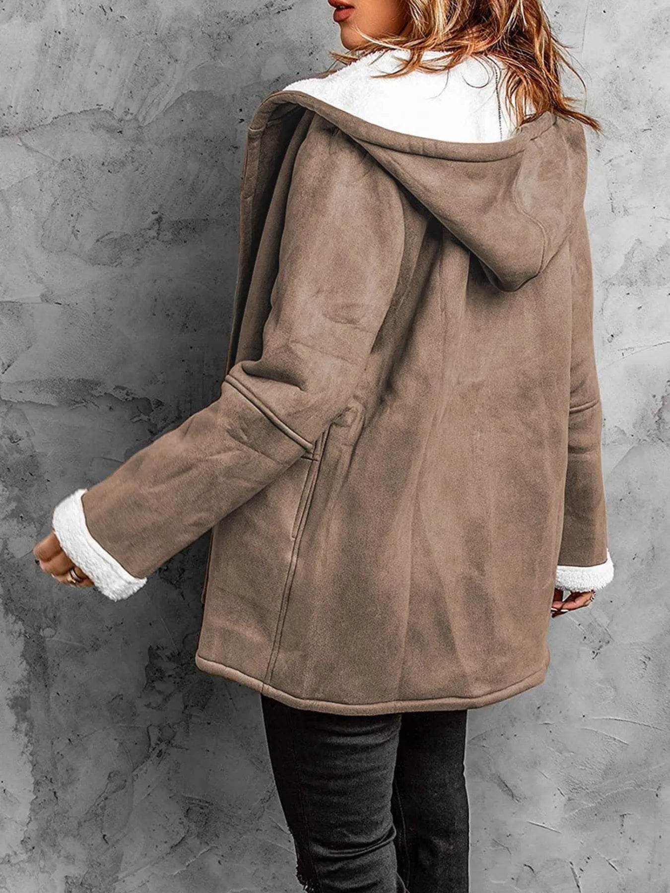 Full Size Cozy Sherpa Lined Toggle Coat with Hood Plus Size - IntuitiveEncBoutique