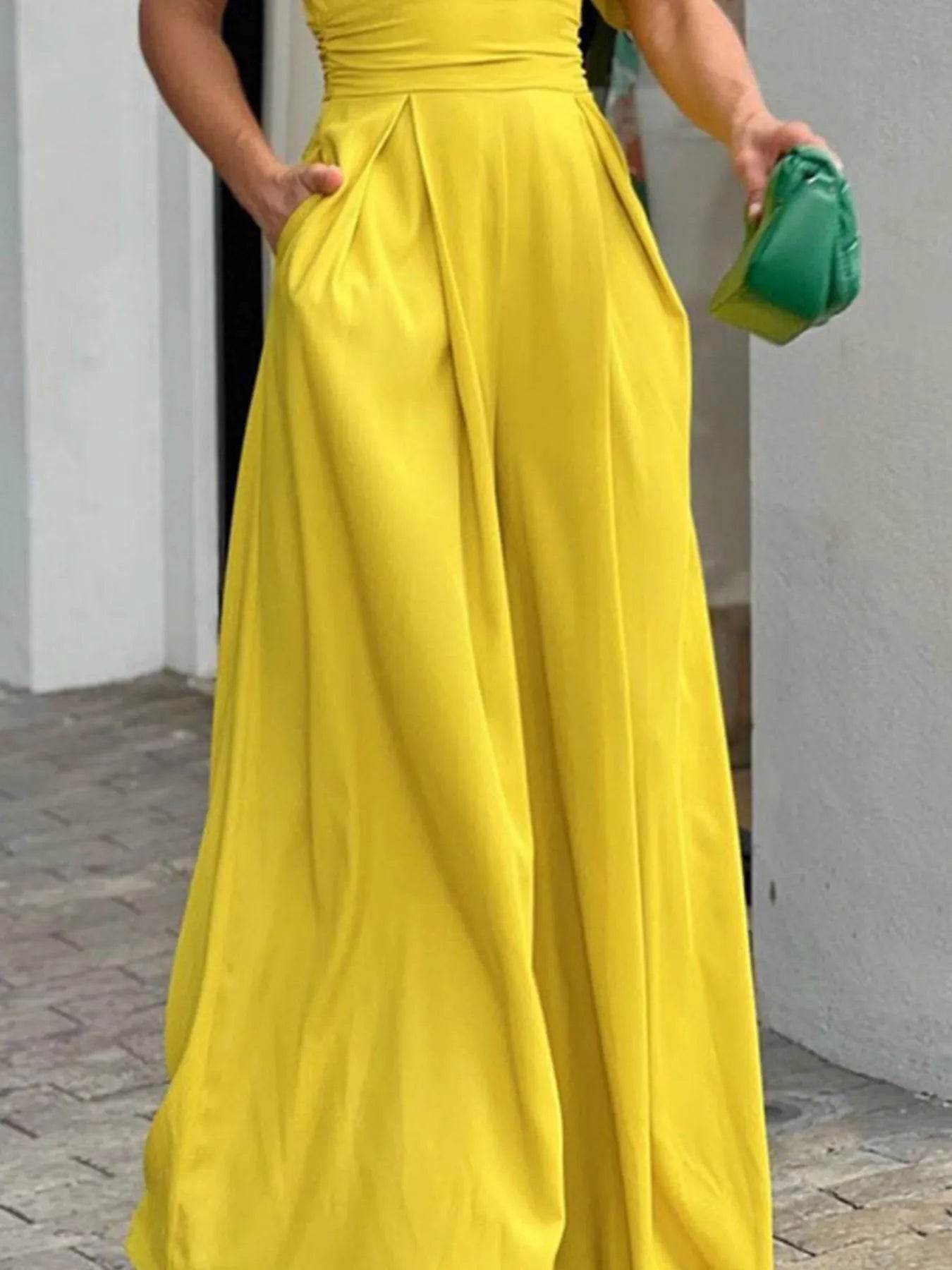 Full Size Cutout V-Neck Puff Sleeve Jumpsuit Plus Size - IntuitiveEncBoutique