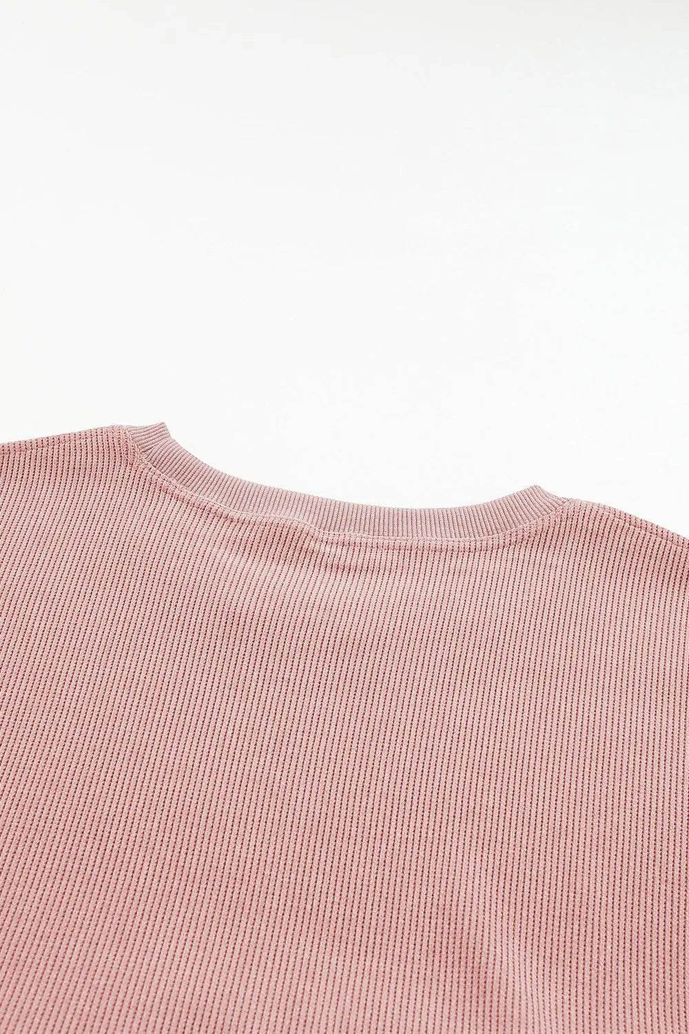 Plus Size Heart Ribbed Round Neck Sweatshirt - IntuitiveEncBoutique