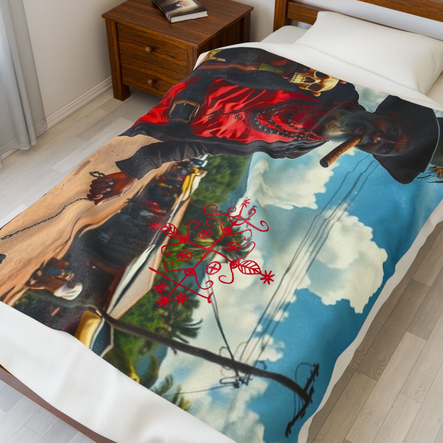 Vibrant Artistic Velveteen Plush Blanket Papa Legba, Cozy Home Decor, Unique Gift, Comfort Throw, Festival Blanket, Warm Artistry