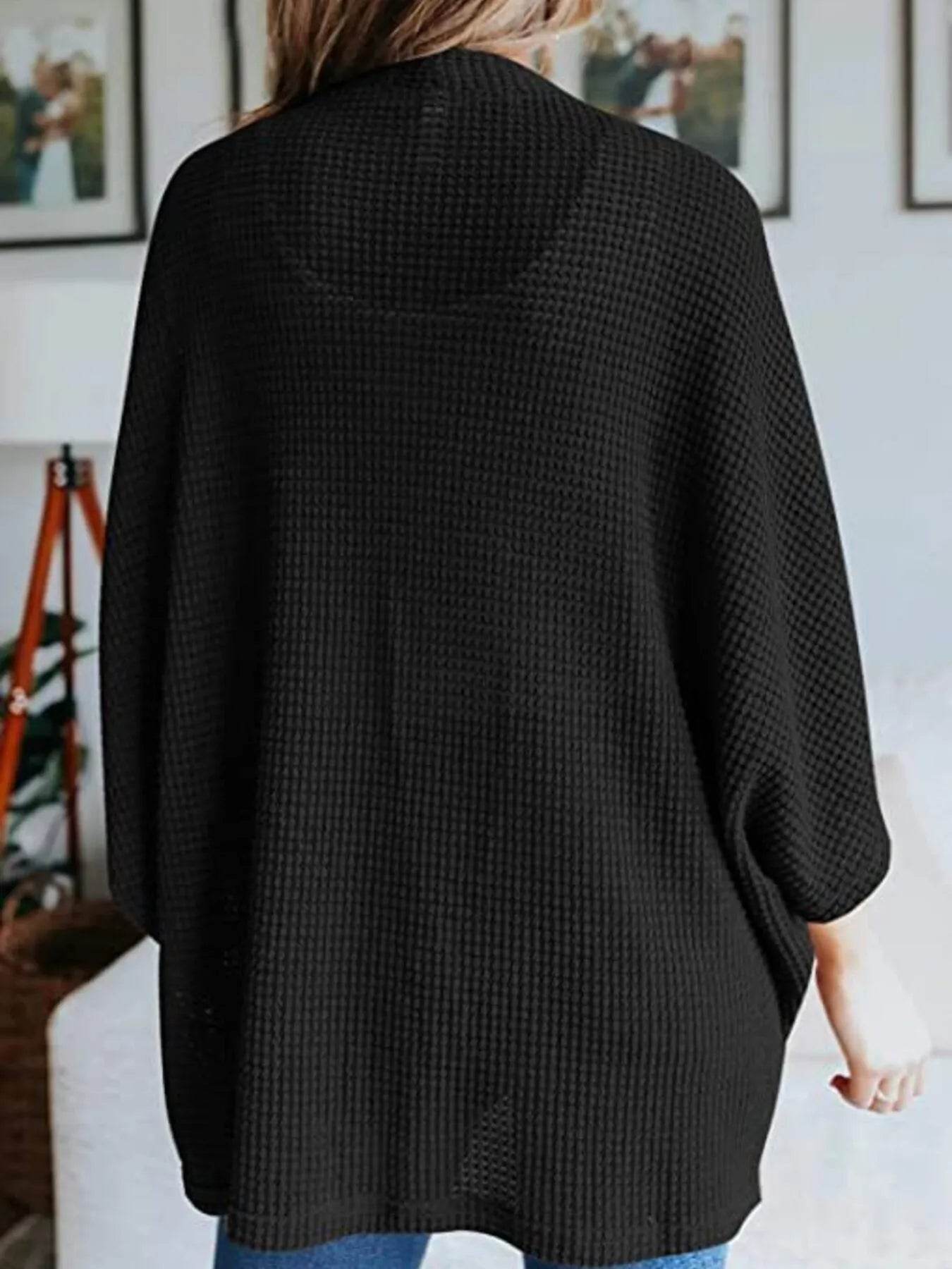 Full Size Open Front Waffle Knit Cardigan Plus Size - IntuitiveEncBoutique
