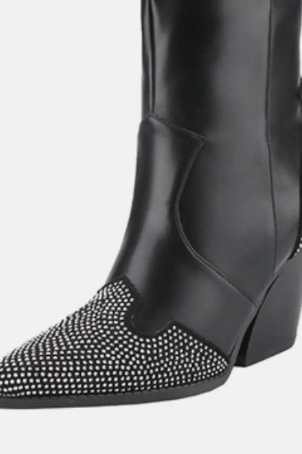 Weeboo Chunky Heel Rhinestone Decor Western Boots - IntuitiveEncBoutique
