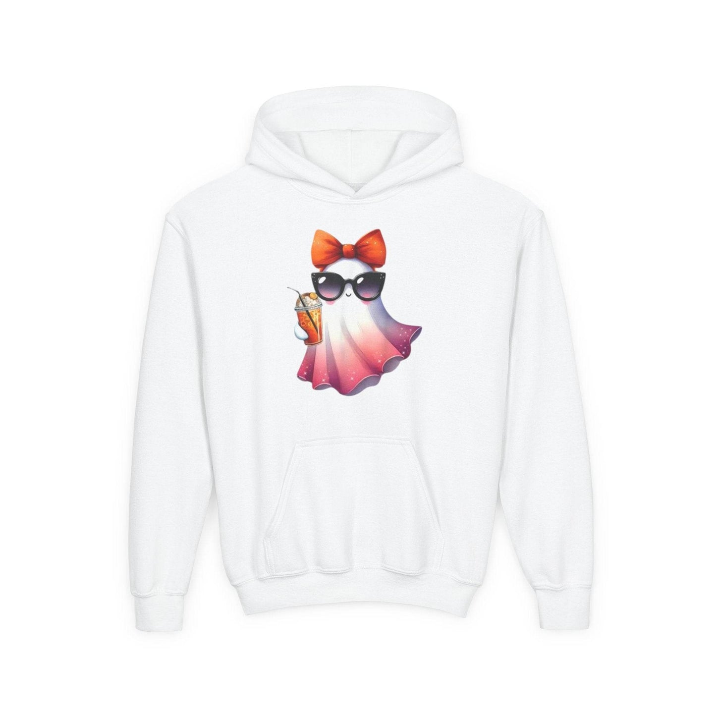 Youth Ghostly Glam Hoodie, Cute Ghost Design Sweatshirt, Halloween Apparel, Halloween Costume, Kids Hooded Sweatshirt - IntuitiveEncBoutique
