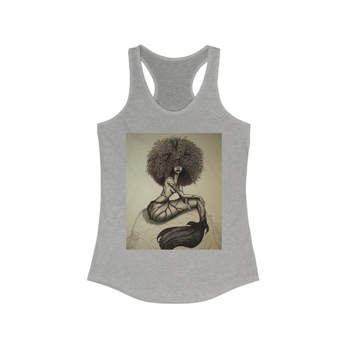 Black Mermaid Racerback Tank Top, Women's Sleeveless Shirt, Ocean Theme Clothing, Beachwear Apparel, Underwater Design Tank, Summer
