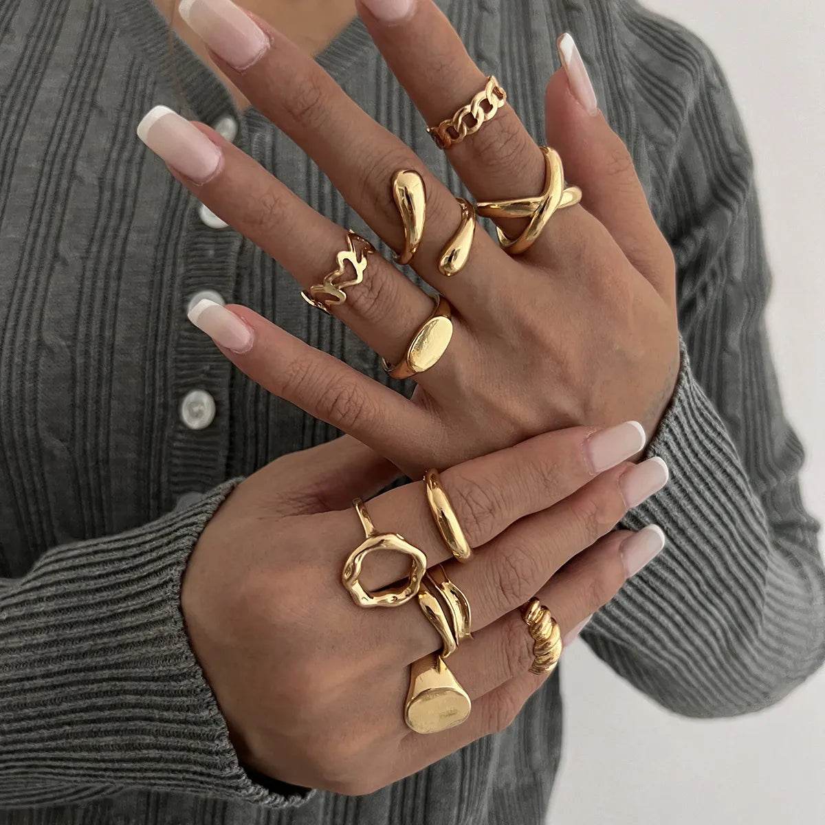 10-Piece Alloy Geometric Ring - IntuitiveEncBoutique