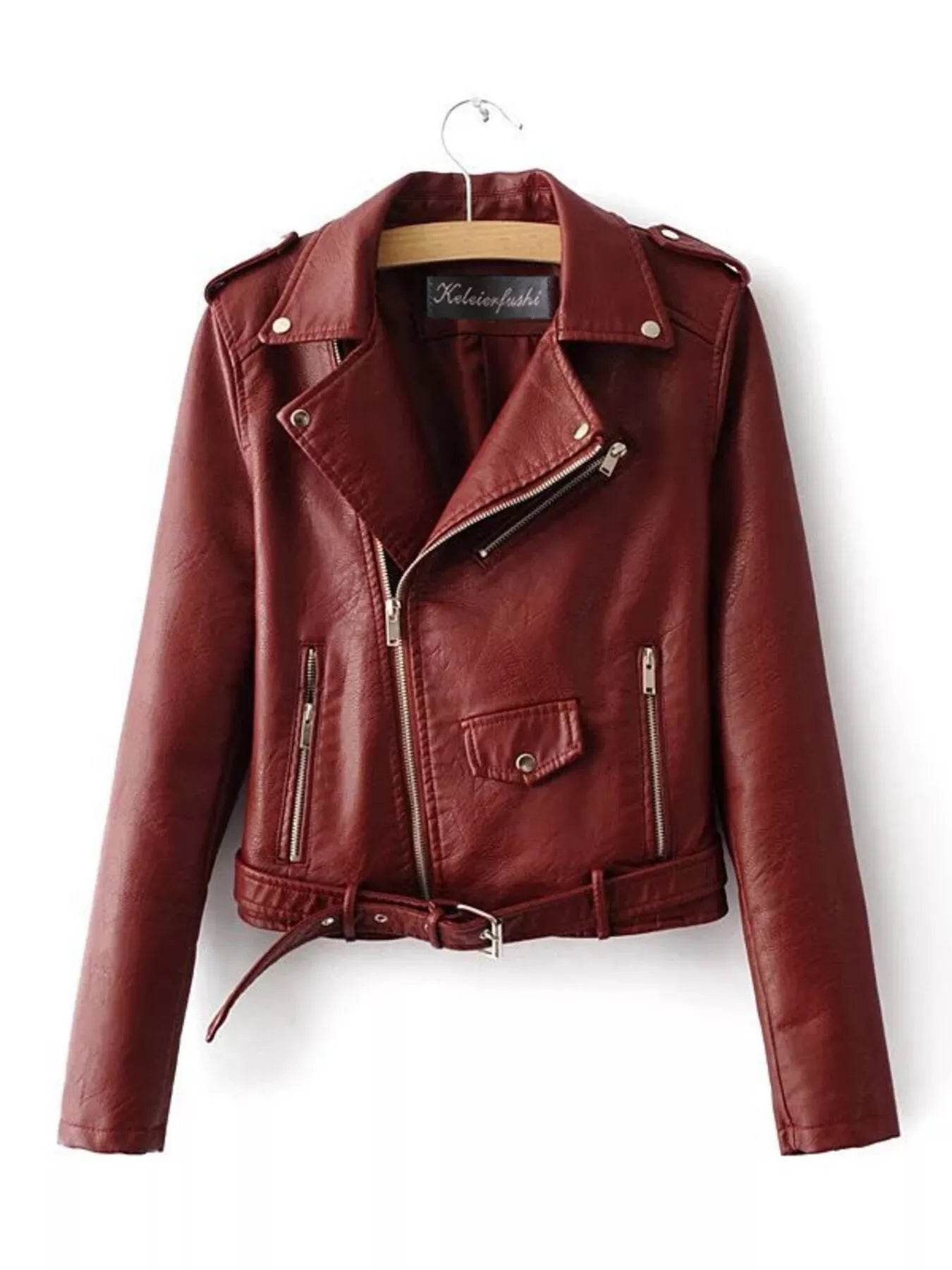 Full Size Zip Up Leather Motorcycle Biker Jacket Plus Size - IntuitiveEncBoutique