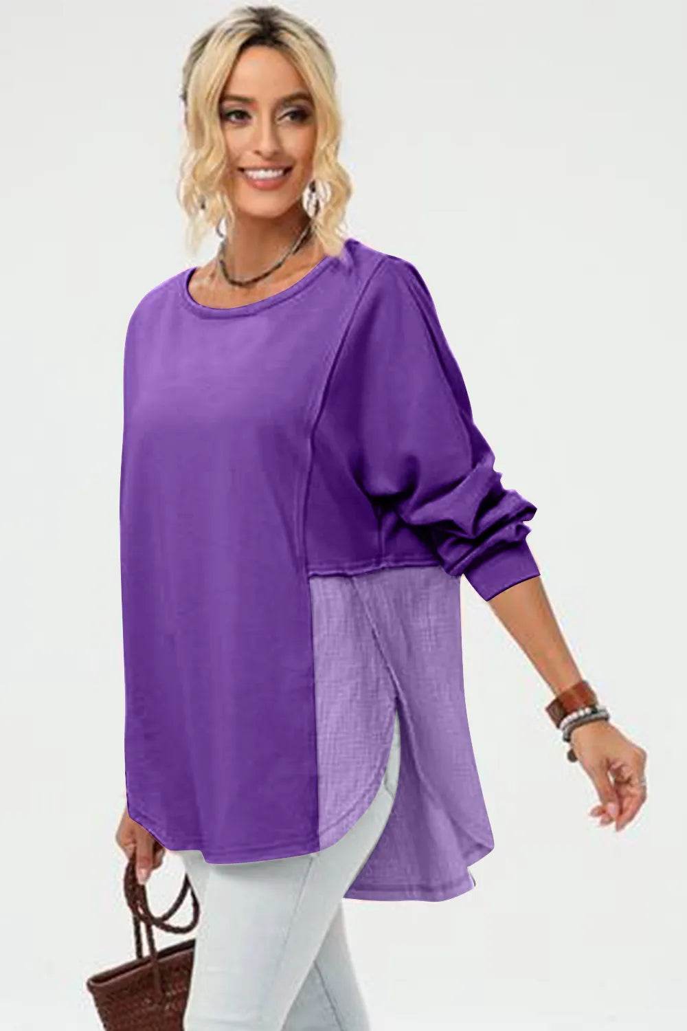 Double Take Full Size Long Sleeve High-Low T-Shirt - IntuitiveEncBoutique