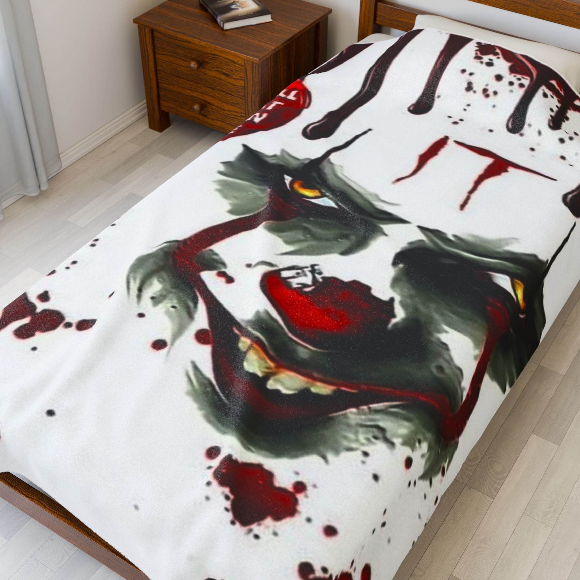 Creepy Clown Velveteen Plush Blanket - Horror Decor, Cozy Home, Movie Night, Halloween Gift, Unique Throw - IntuitiveEncBoutique