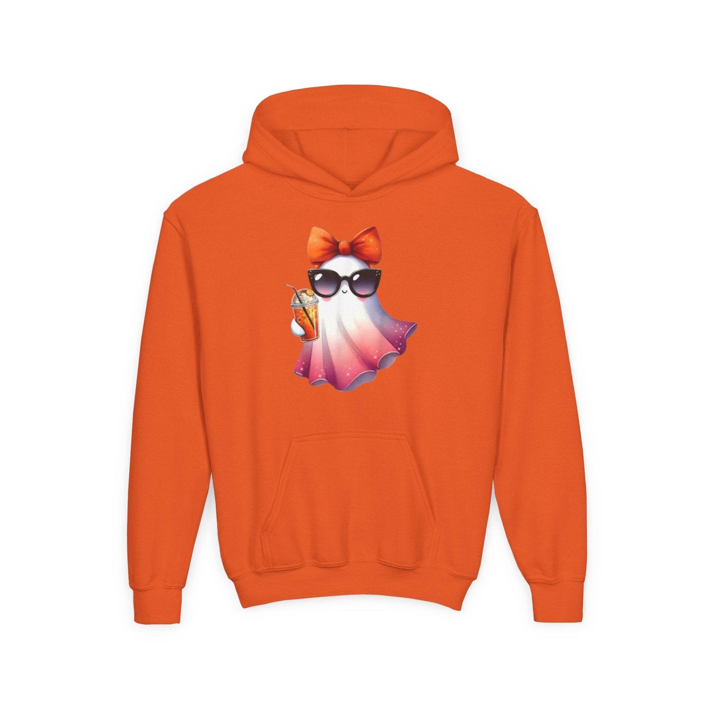 Youth Ghostly Glam Hoodie, Cute Ghost Design Sweatshirt, Halloween Apparel, Halloween Costume, Kids Hooded Sweatshirt - IntuitiveEncBoutique