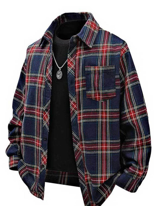 Men's Full Size Plaid Button Up Long Sleeve Shirt Plus Size - IntuitiveEncBoutique