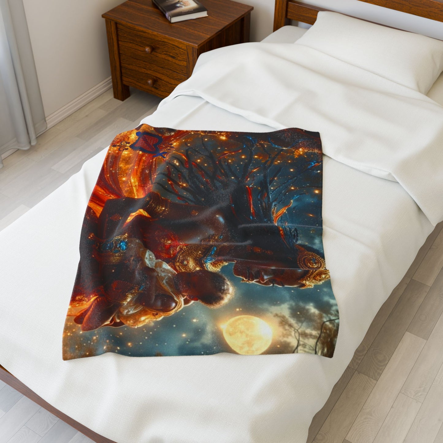 Cosmic Motherhood Velveteen Blanket Èzili Dantò - Cozy Throw for Embracing Love, Celestial Decor, Gifts for New Moms, Starry Home Accessory