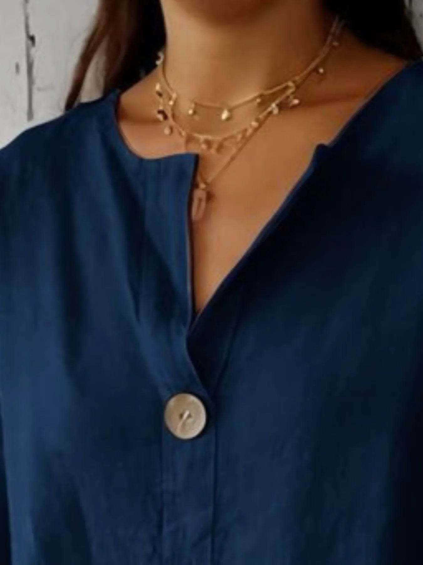 Full Size Casual Notched Drop Shoulder Blouse Plus Size - IntuitiveEncBoutique